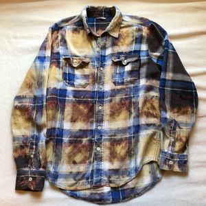 Blue and Tan Acid Wash Flannel